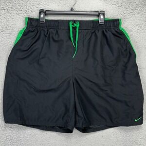 Nike Men Mesh Lined Swim Trunks 2XL Black Green Swimwear Drawstring Board Shorts
